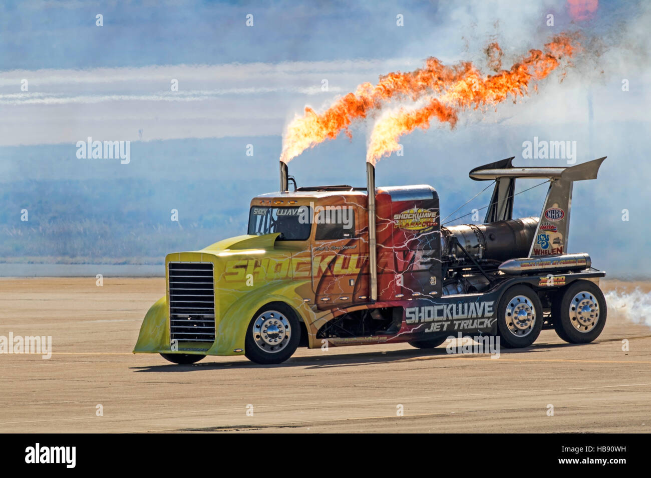 Jet truck Shockwave drag racing at San Diego Air Show performance Stock Photo