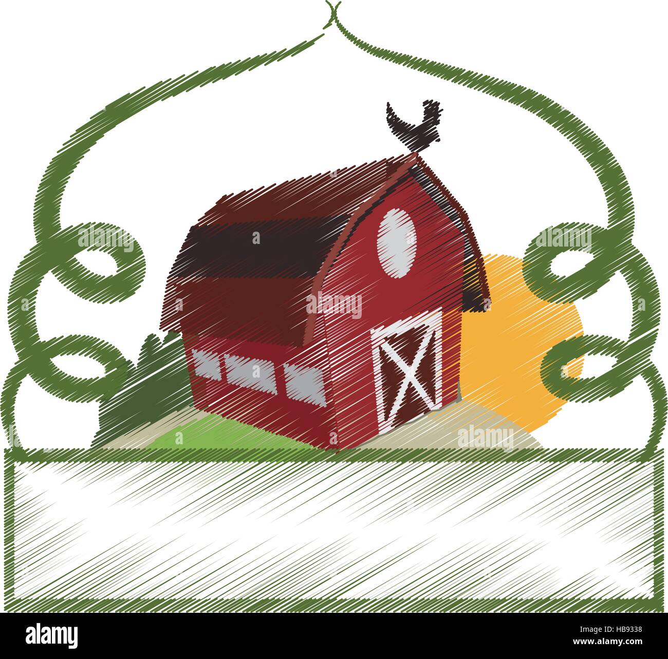 frame with farm barn icon over white background. colorful and sketch ...