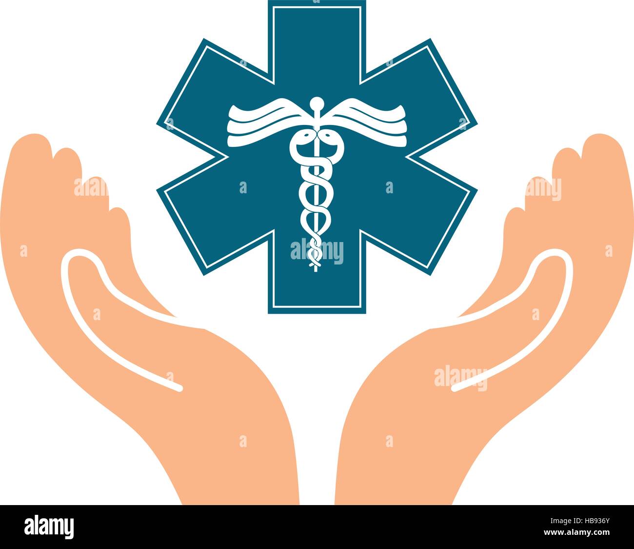 hand with caduceus medical symbol icon overe white background. colorful ...