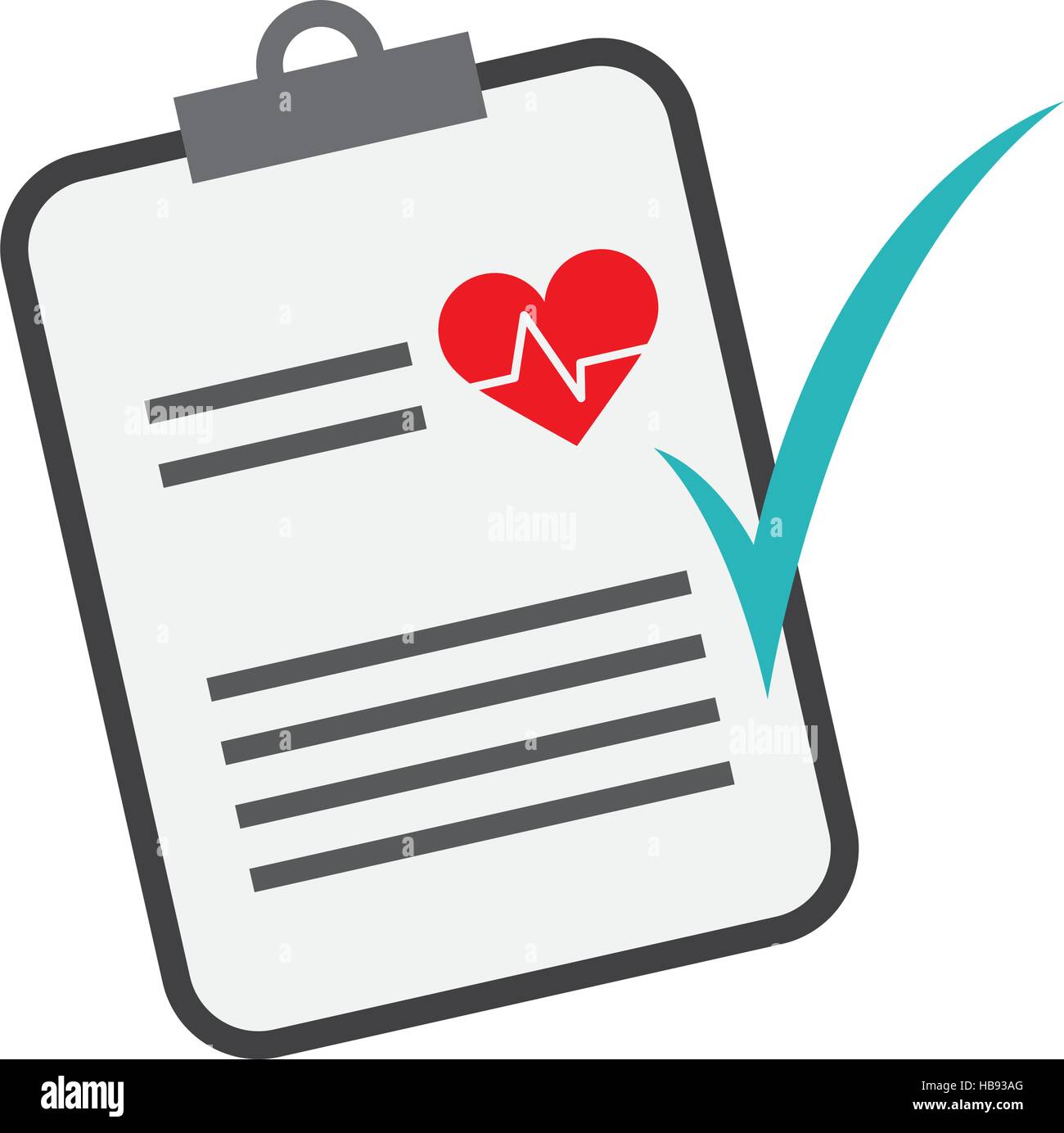 medical report with cardio pulse and check icon over white background