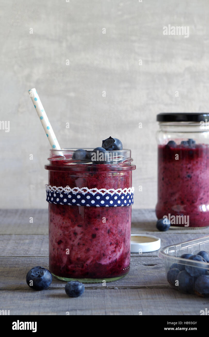 blueberry smoothie with yoghurt and mint Stock Photo