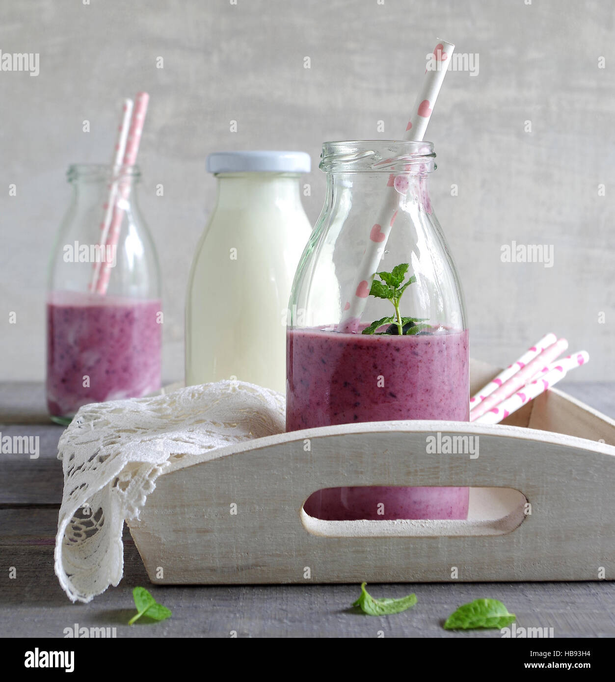 blueberry smoothie with yoghurt and mint Stock Photo