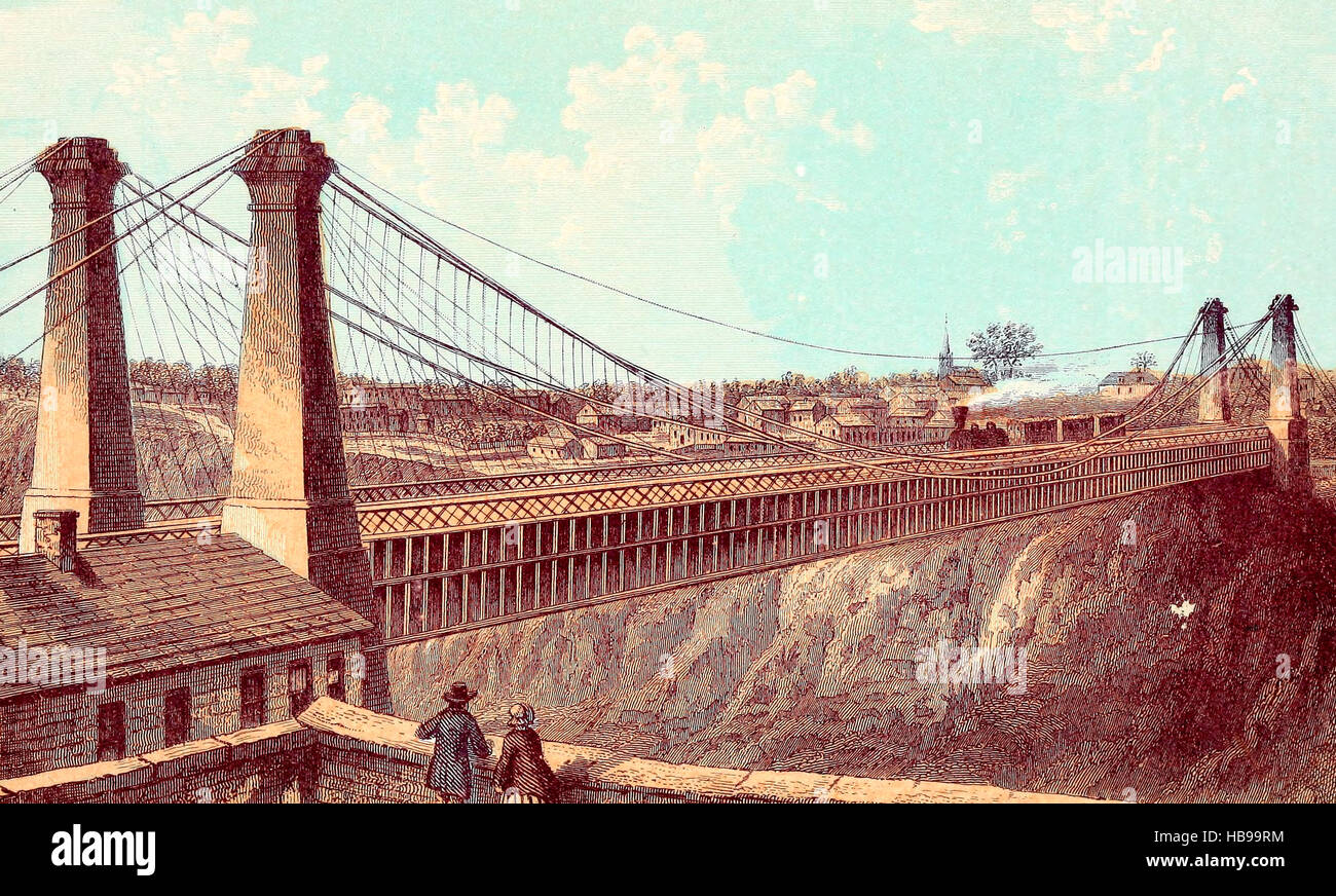 Niagara Suspension Bridge, circa 1860 Stock Photo