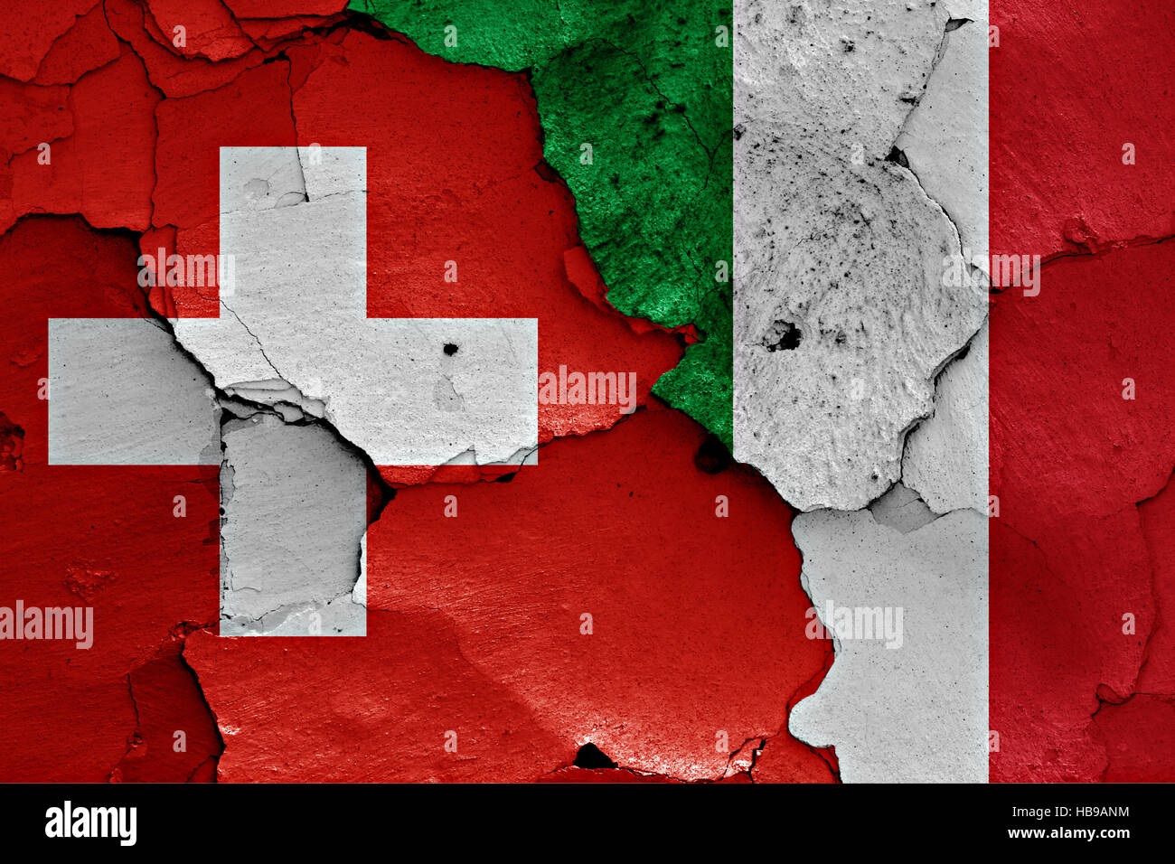 flags of Switzerland and Italiy painted on cracked wall Stock Photo - Alamy