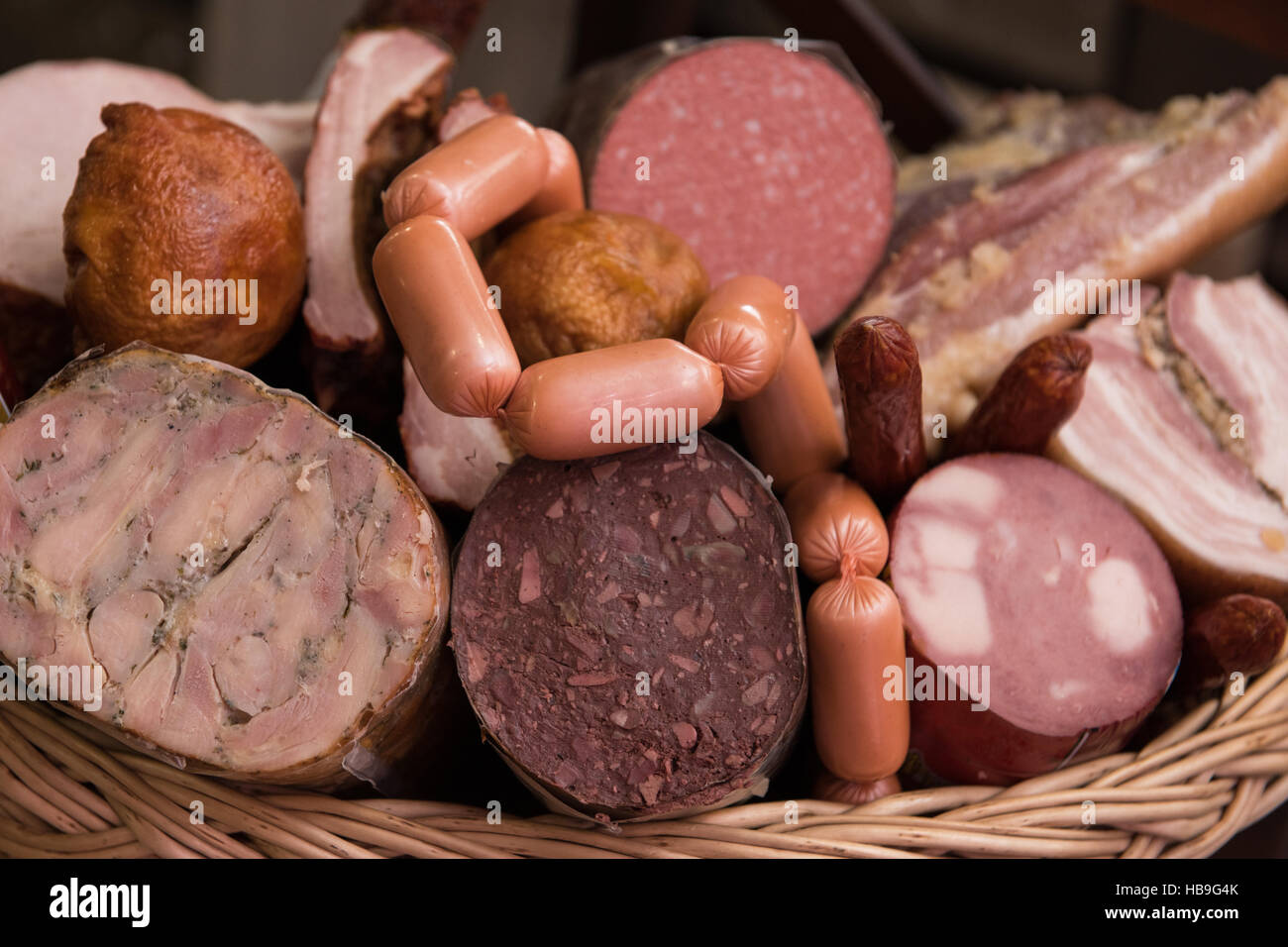 Variety of sausage products Stock Photo Alamy