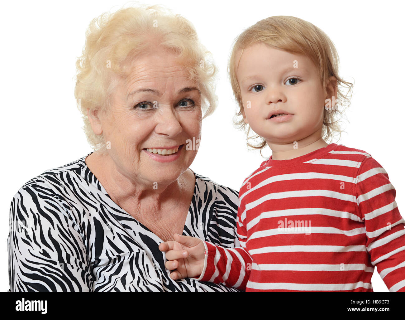 The elderly woman with little grandson Stock Photo
