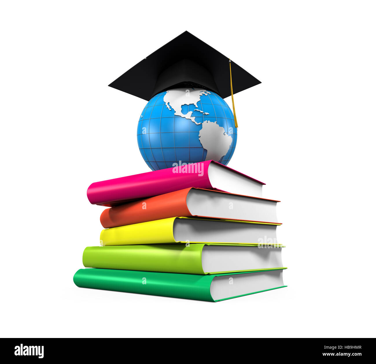 Graduation Cap, Globe and Books Stock Photo