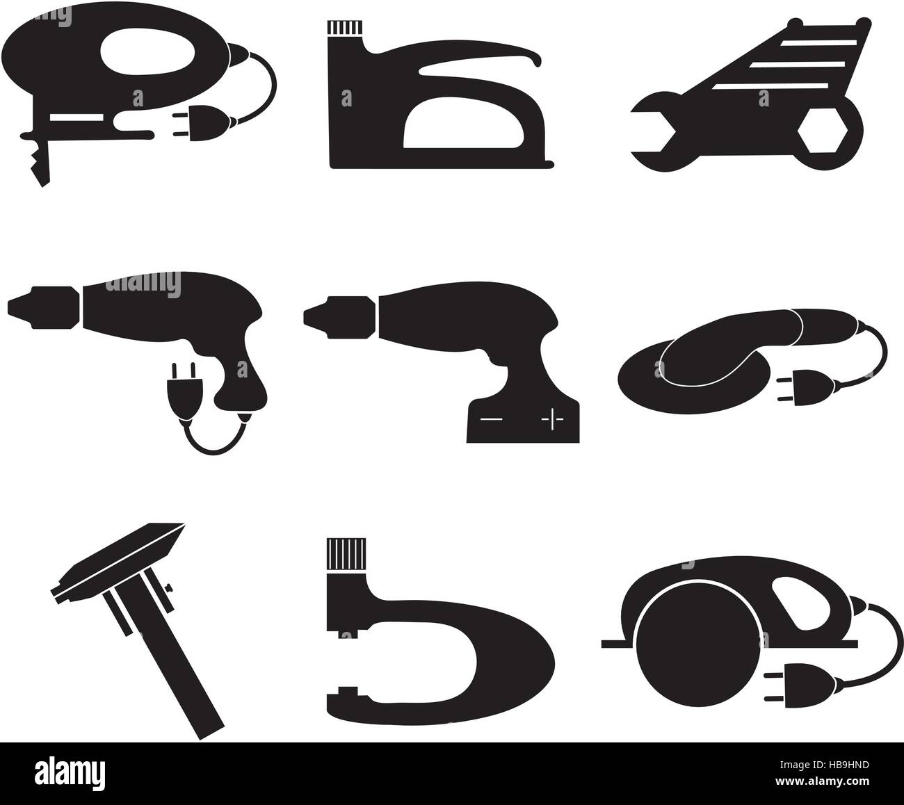 Tools mechanic icons set, black silhouette. Element logo , isolated on