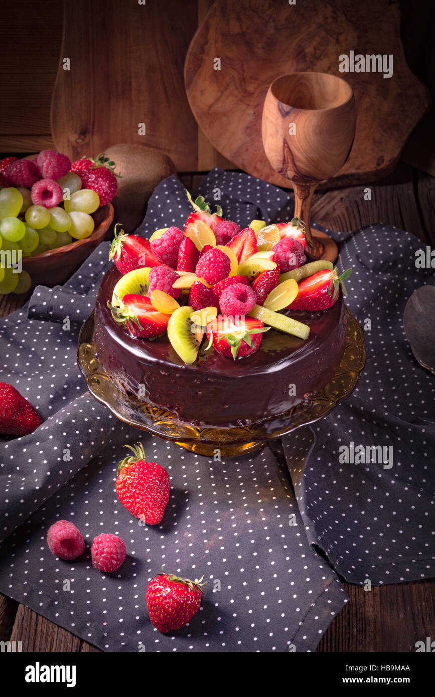 chocolate cheesecake with fruit Stock Photo Alamy