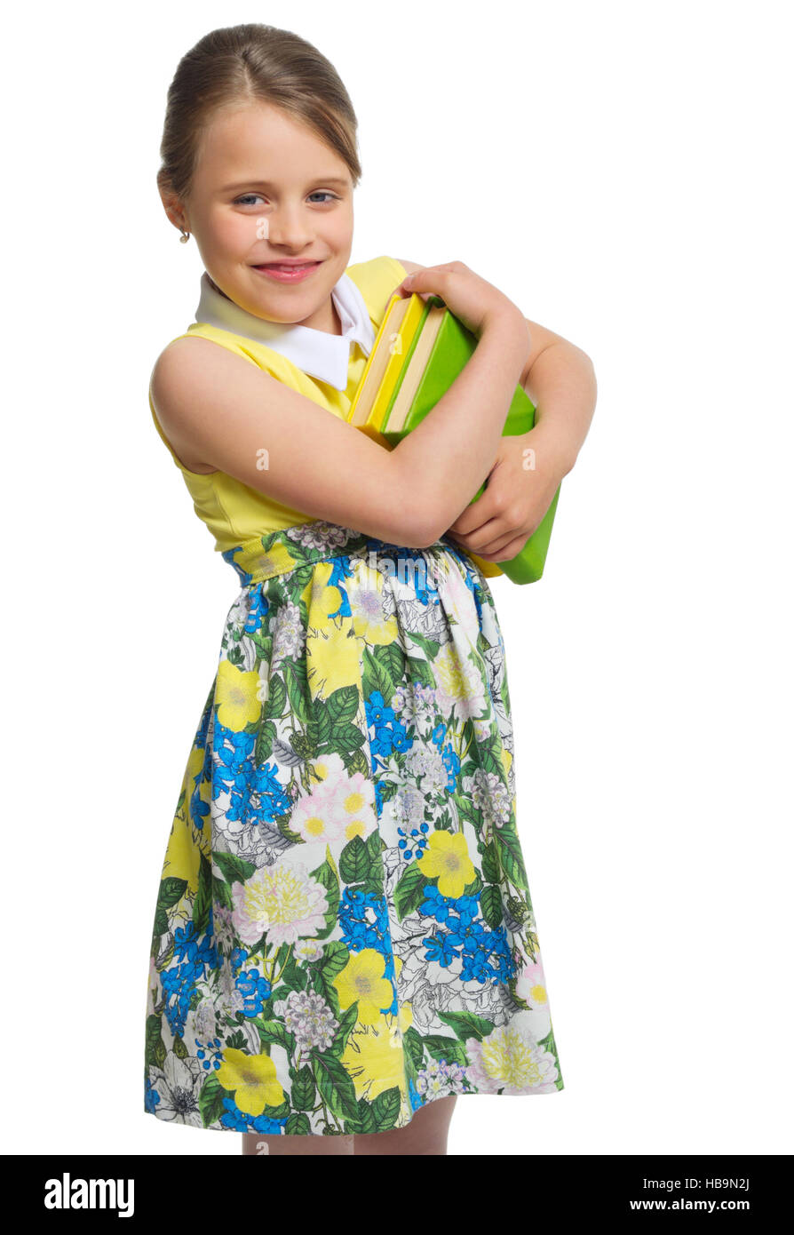 Little girl with books isolated Stock Photo
