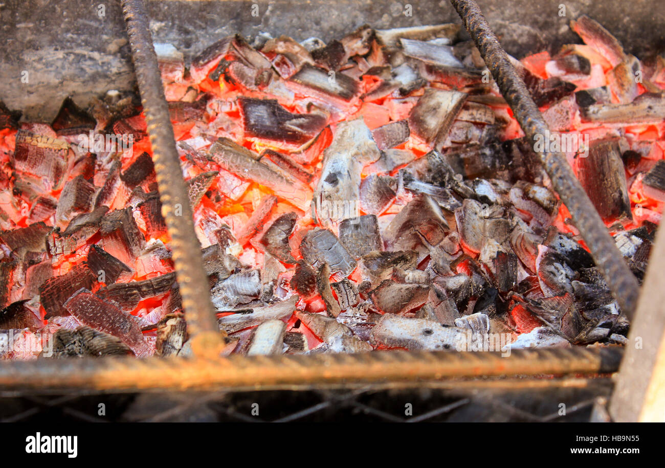 BBQ with Hot Coals for Cooking Meat Stock Photo
