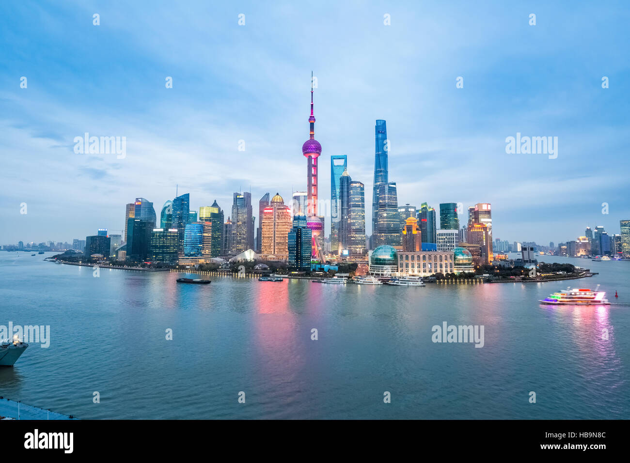 shanghai skyline in nightfall Stock Photo