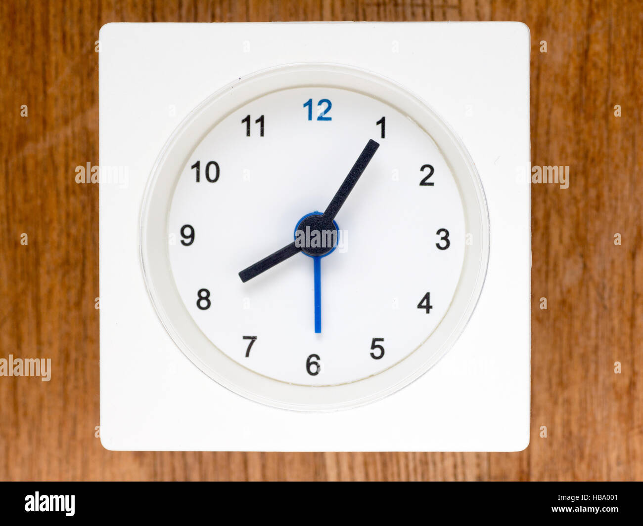The second series of the sequence of time on the simple white analog clock , 65/96 Stock Photo