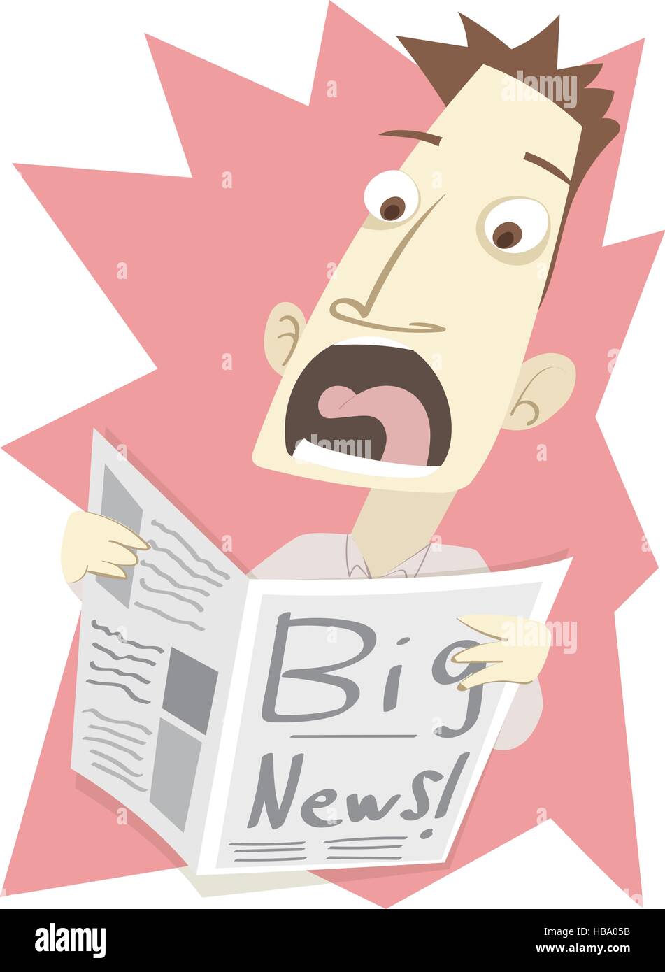 Cartoon shocked man when reading big news in newspaper Stock Vector