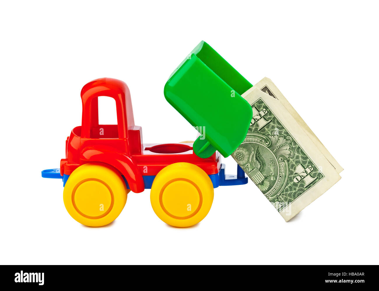 Toy truck with money Stock Photo Alamy