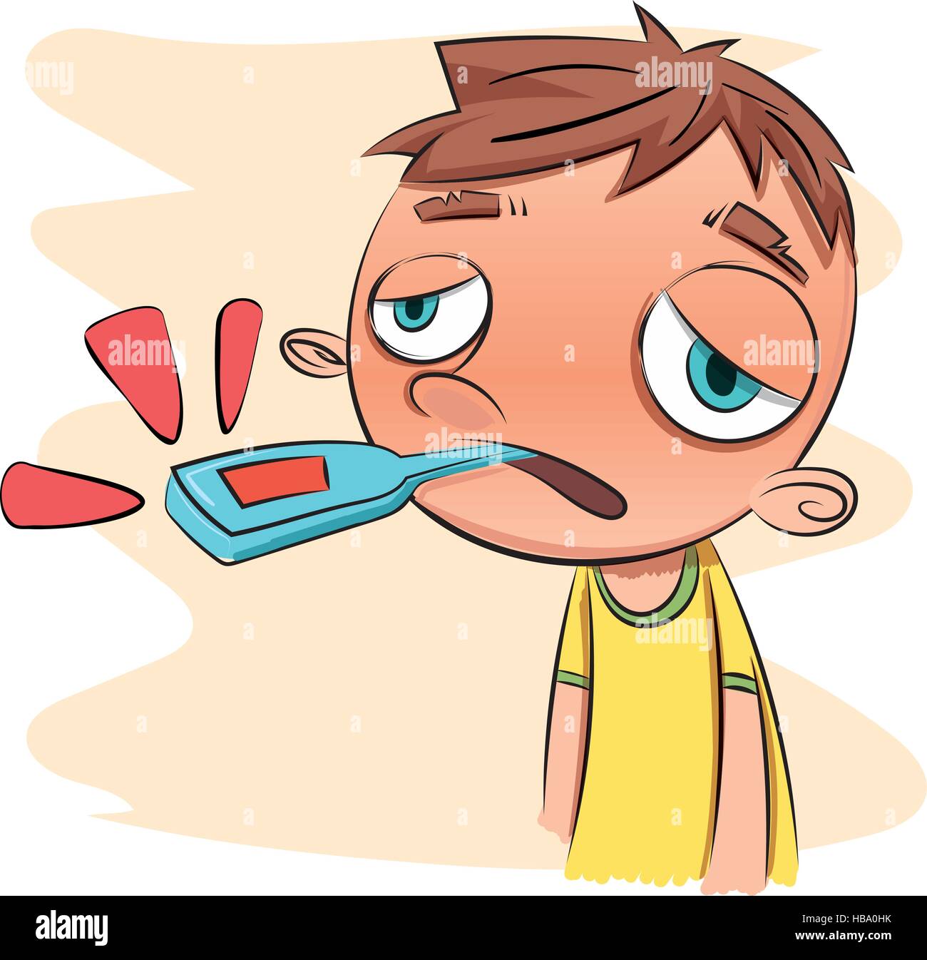 cartoon sick boy with thermometer. Stock Vector