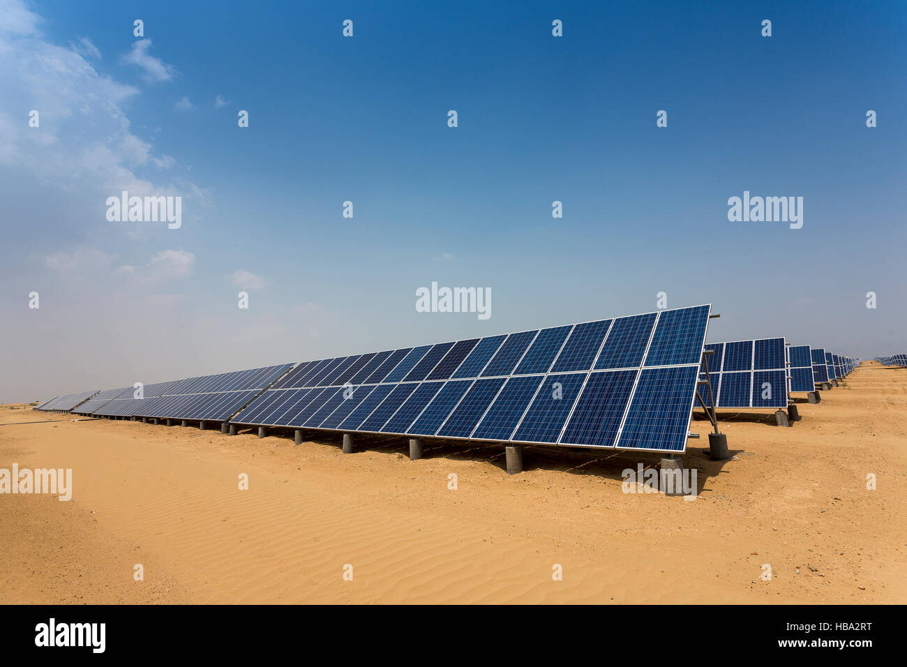 solar panels under blue sky Stock Photo