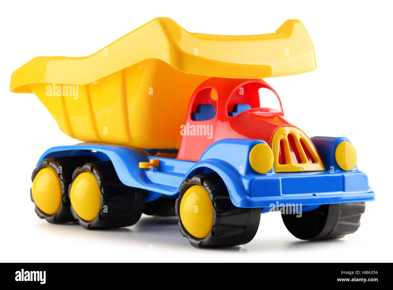 Colorful plastic truck toy isolated on white Stock Photo