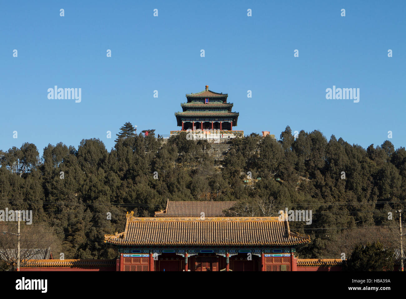 Temple at Jingshan Park, Beijing, China Stock Photo