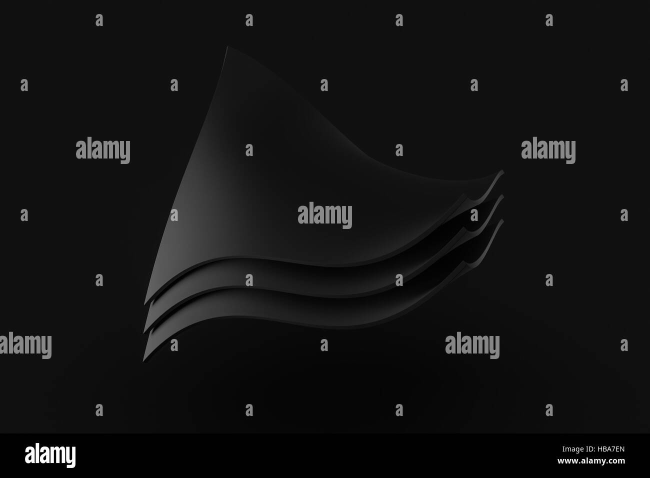 black stack box cloth fabric levitation on black background 3d rendering Stock Photo