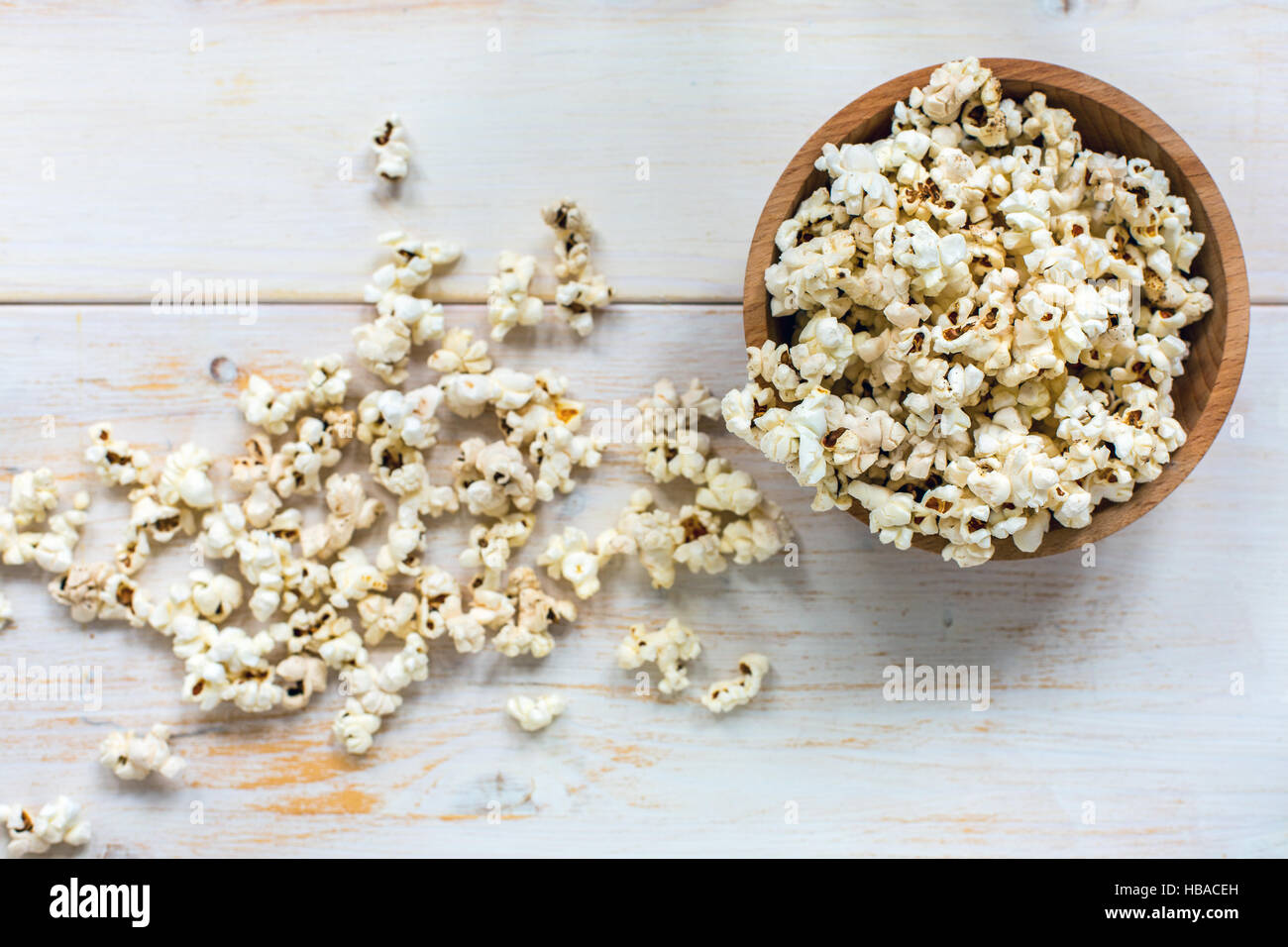 Bowl with popcorn. View from above. Stock Photo