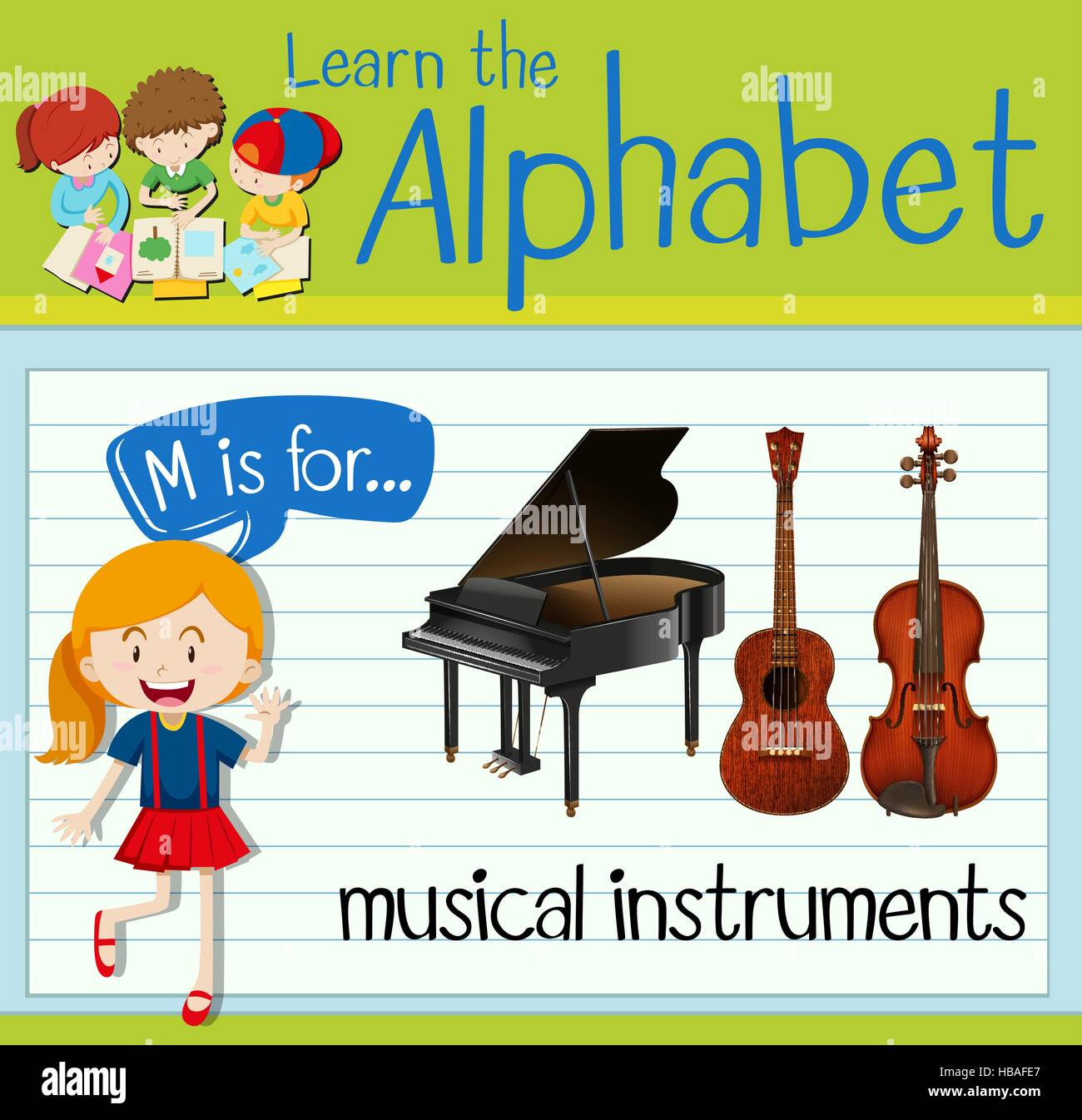 Flashcard letter M is for musical instruments illustration Stock Vector