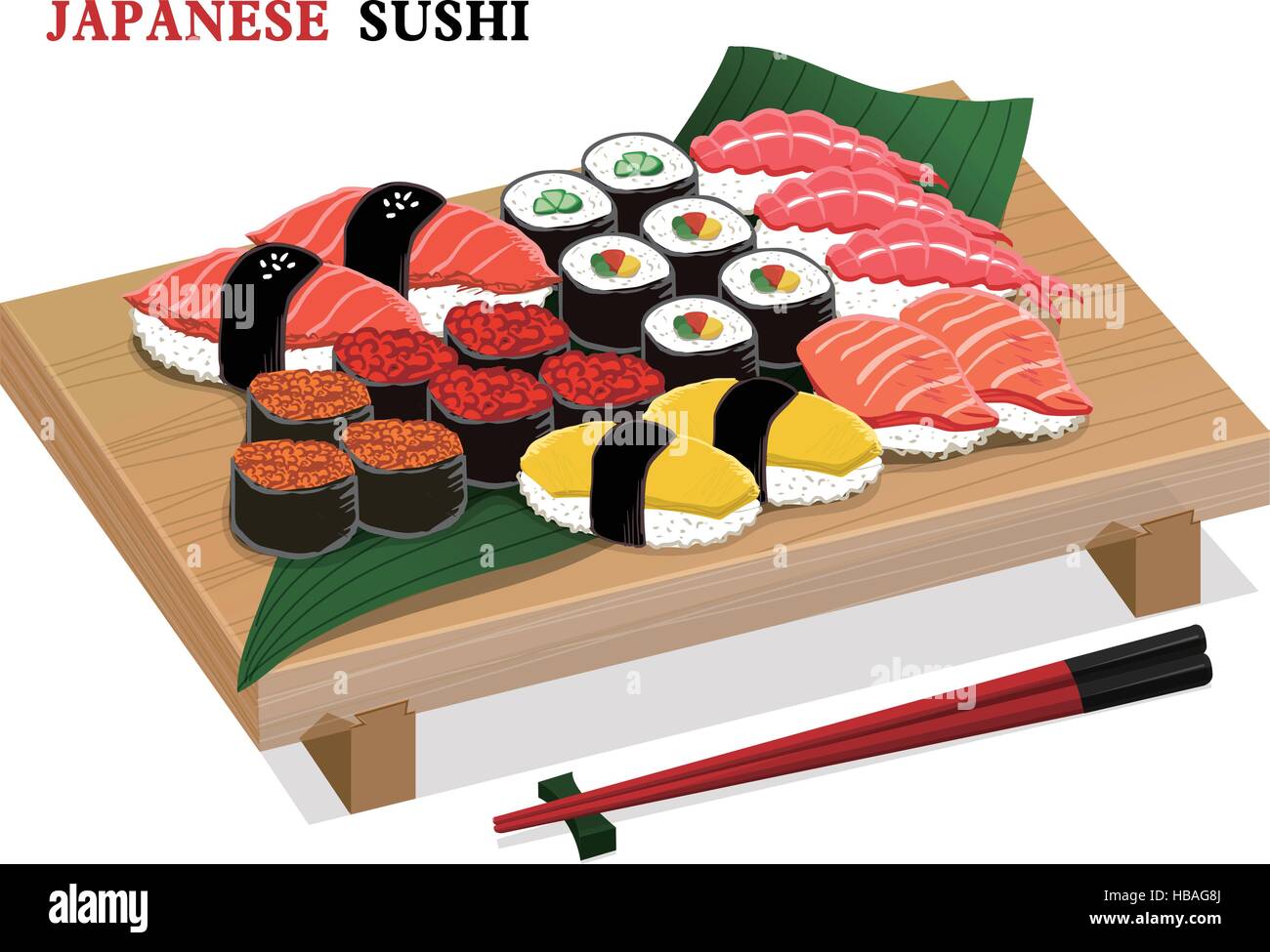 amazing delicious sushi set isolated over white background Stock Vector ...