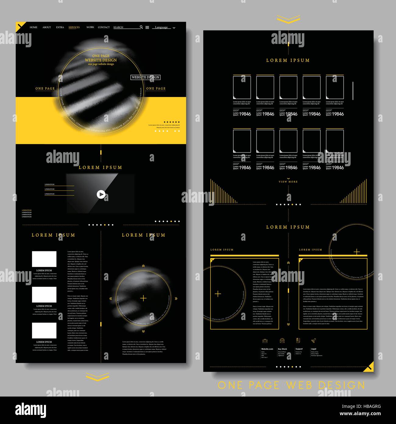 trendy one page website design template in black and yellow Stock ...