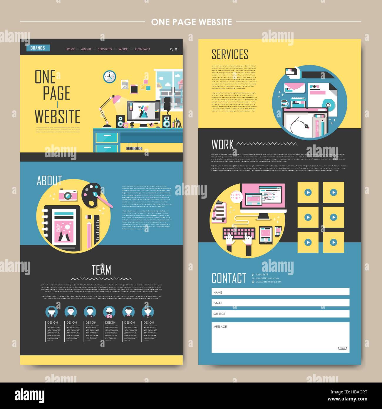 design process concept one page website design template in flat style ...
