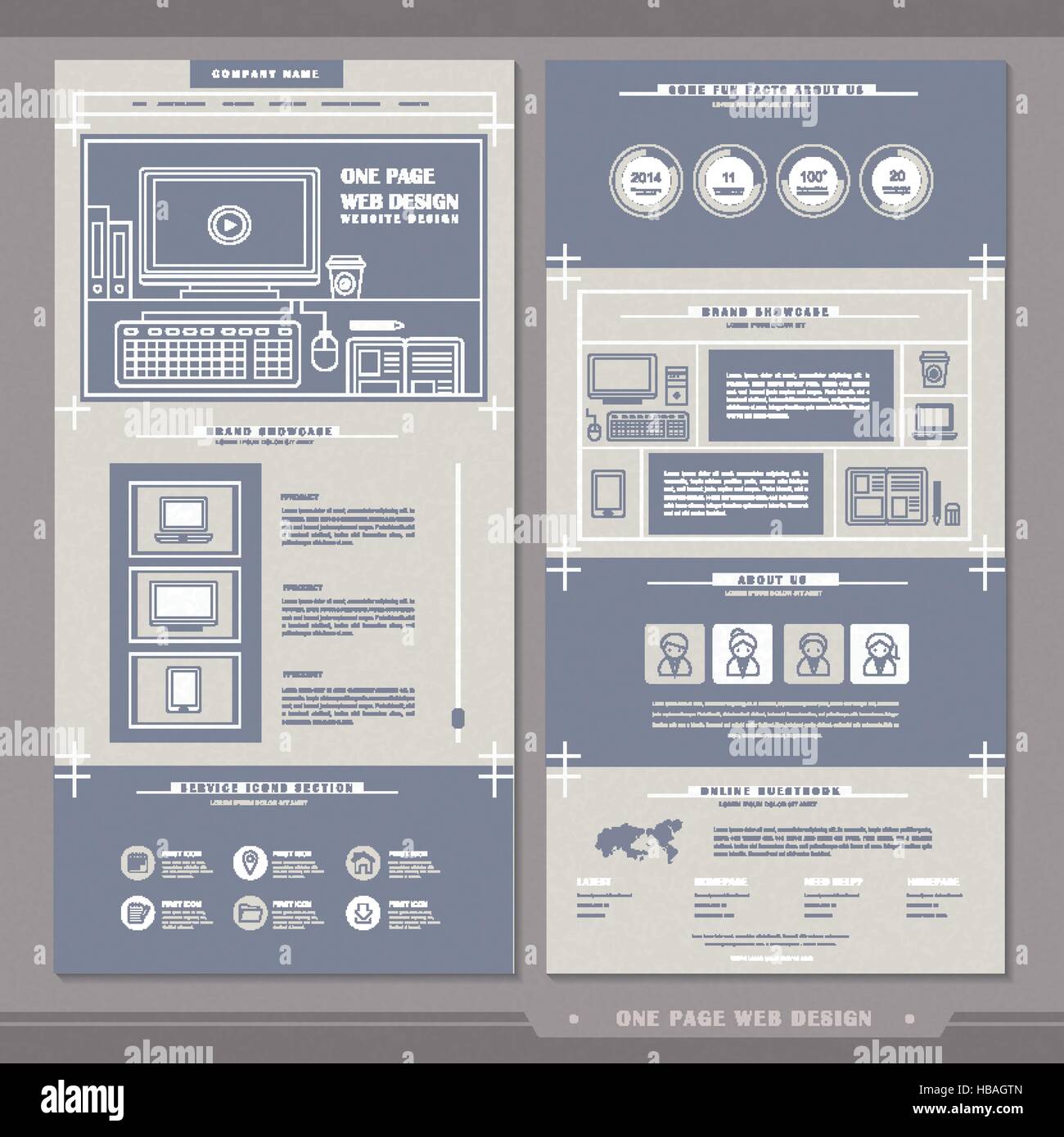 elegant one page website design template in flat style Stock Vector ...