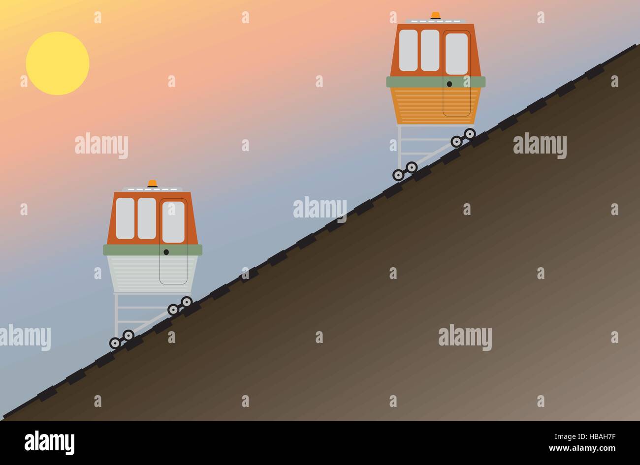 Cliff Rails Funicular or cliff rail way with hill background Vector Illustration ...