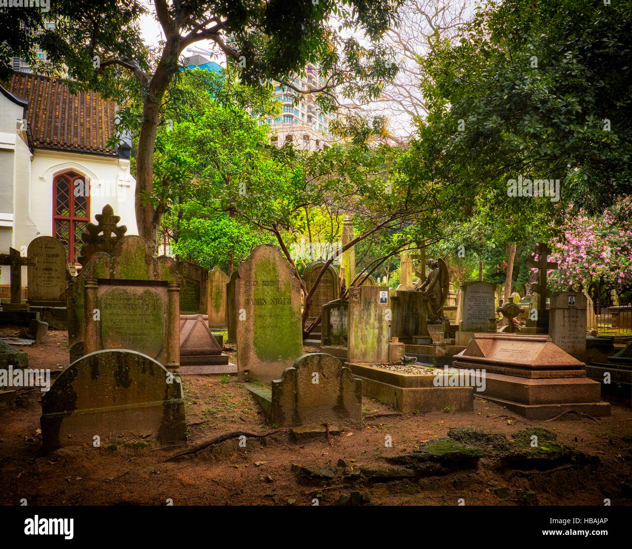 The historic Hong Kong Cemetery in Happy Valley in Hong Kong. This is one of the oldest cemeteries in Hong Kong. Stock Photo