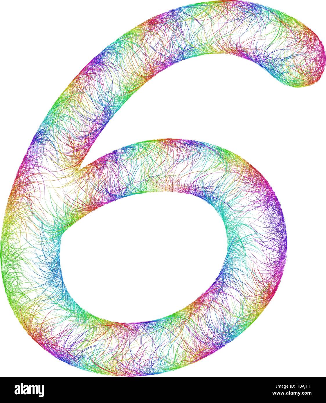 Rainbow sketch font design - number 6 Stock Vector