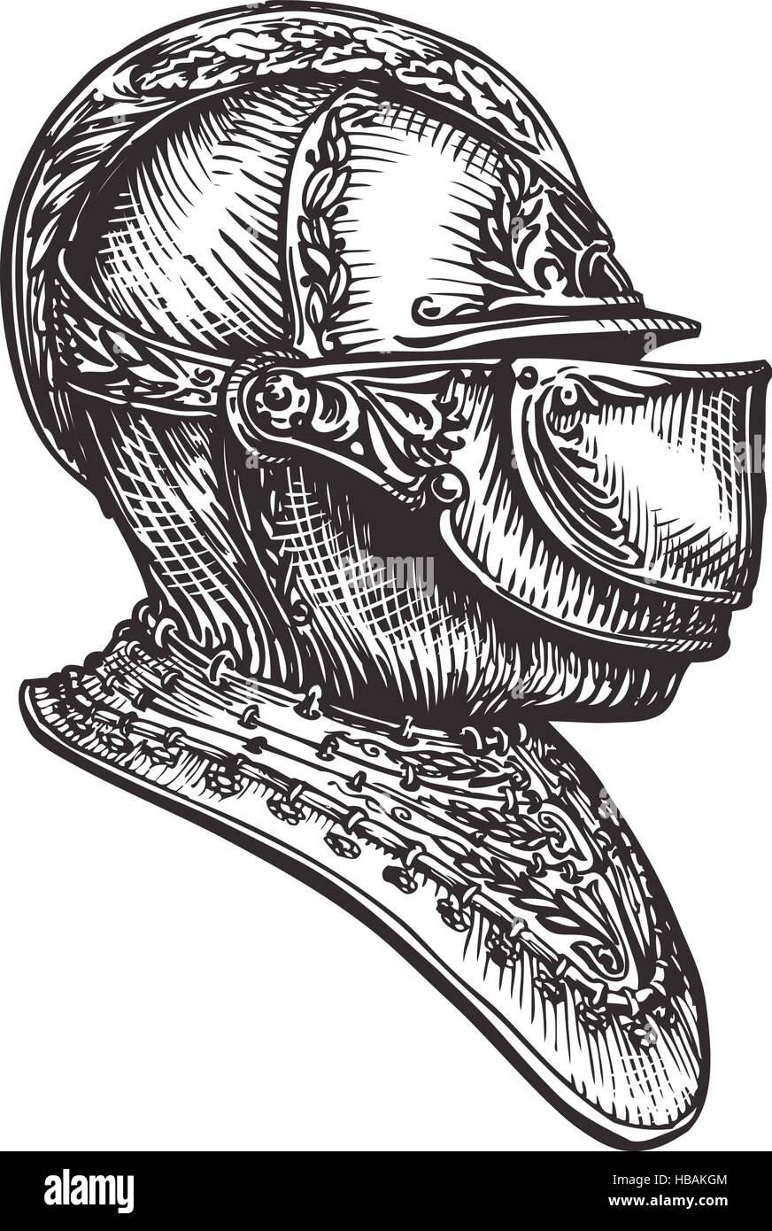 Knight helmet sketch. Vector illustration Stock Vector