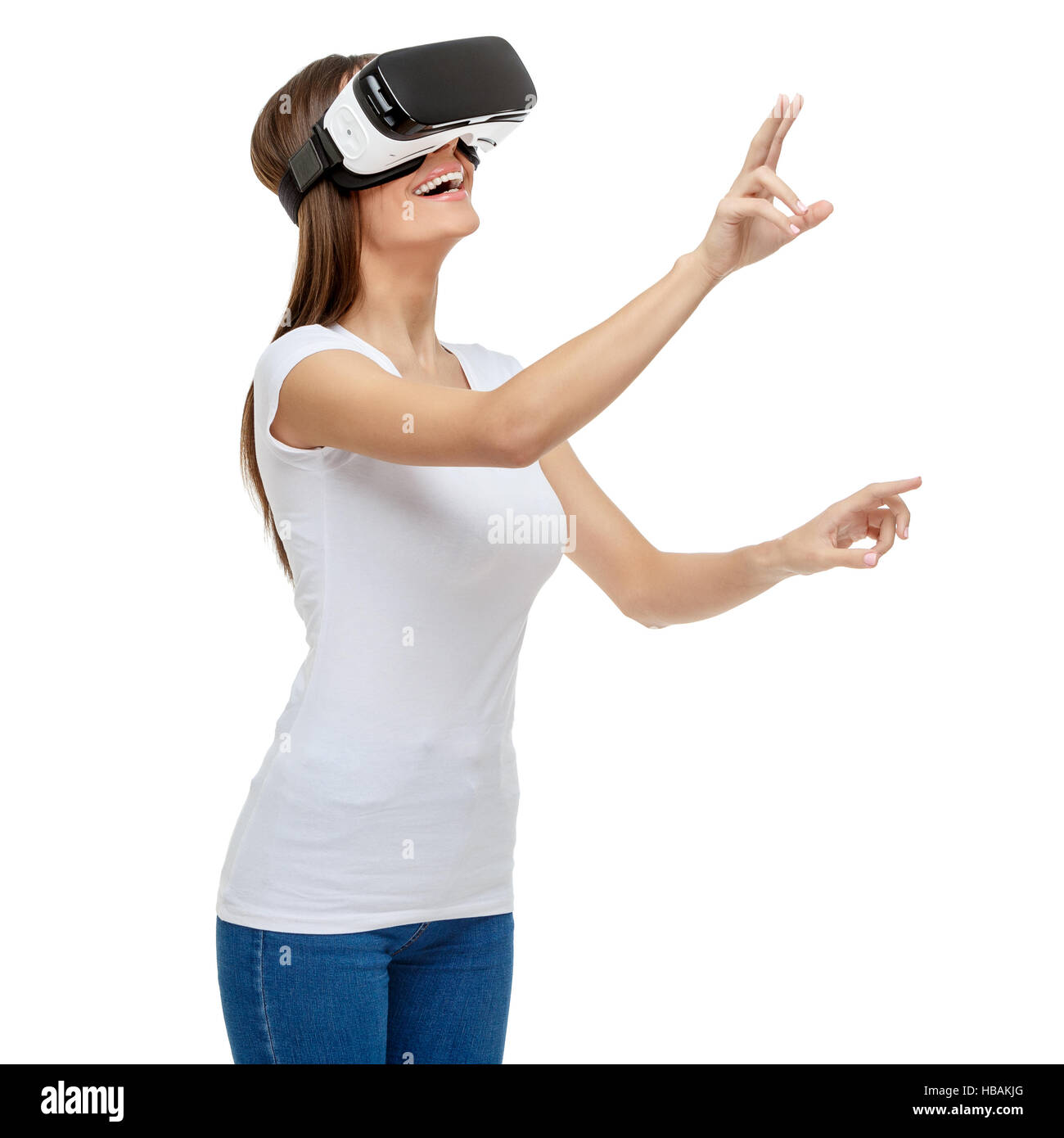 Woman with virtual reality goggles Stock Photo Alamy