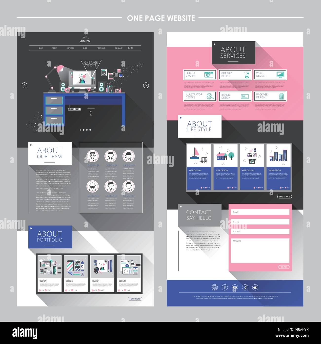 lovely workplace one page website design template in flat design Stock ...