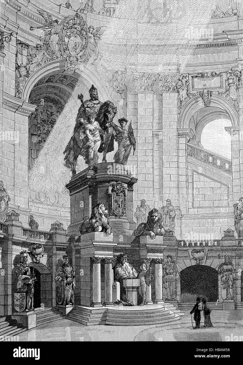 The design of an emperor Wilhelm monument for Berlin, Germany, by Rettig and Pfann, hictorical illustration from 1880 Stock Photo