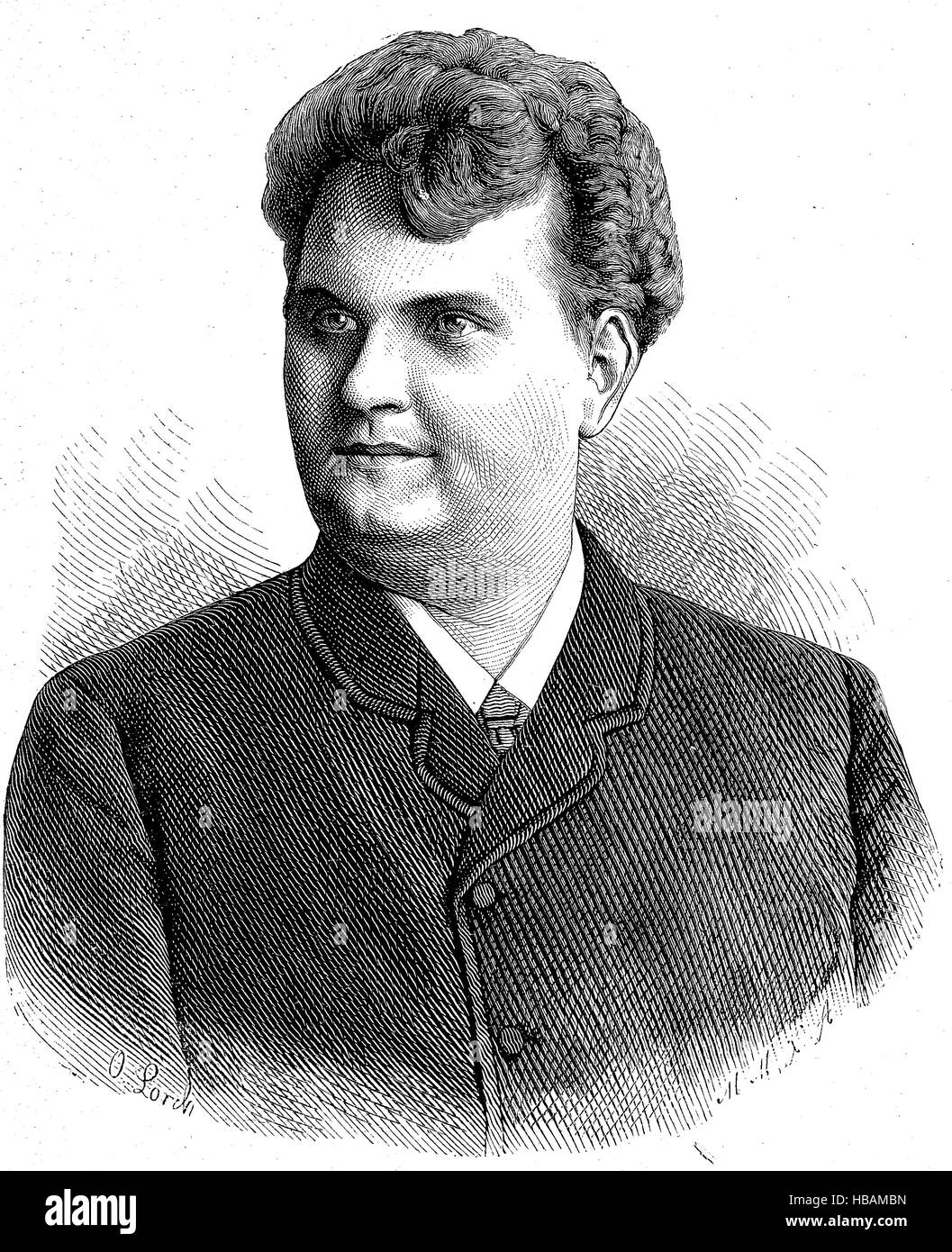 Emil Karl Goetze, 19. Juli 1856 - 28. September 1901, German opera singer, hictorical illustration from 1880 Stock Photo