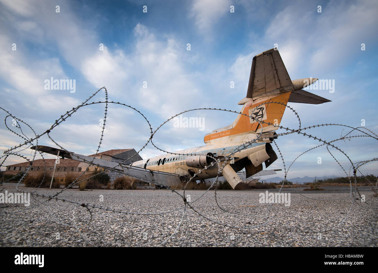 Abandoned and destroyed Cyprus airways aircraft at Nicosia airport in