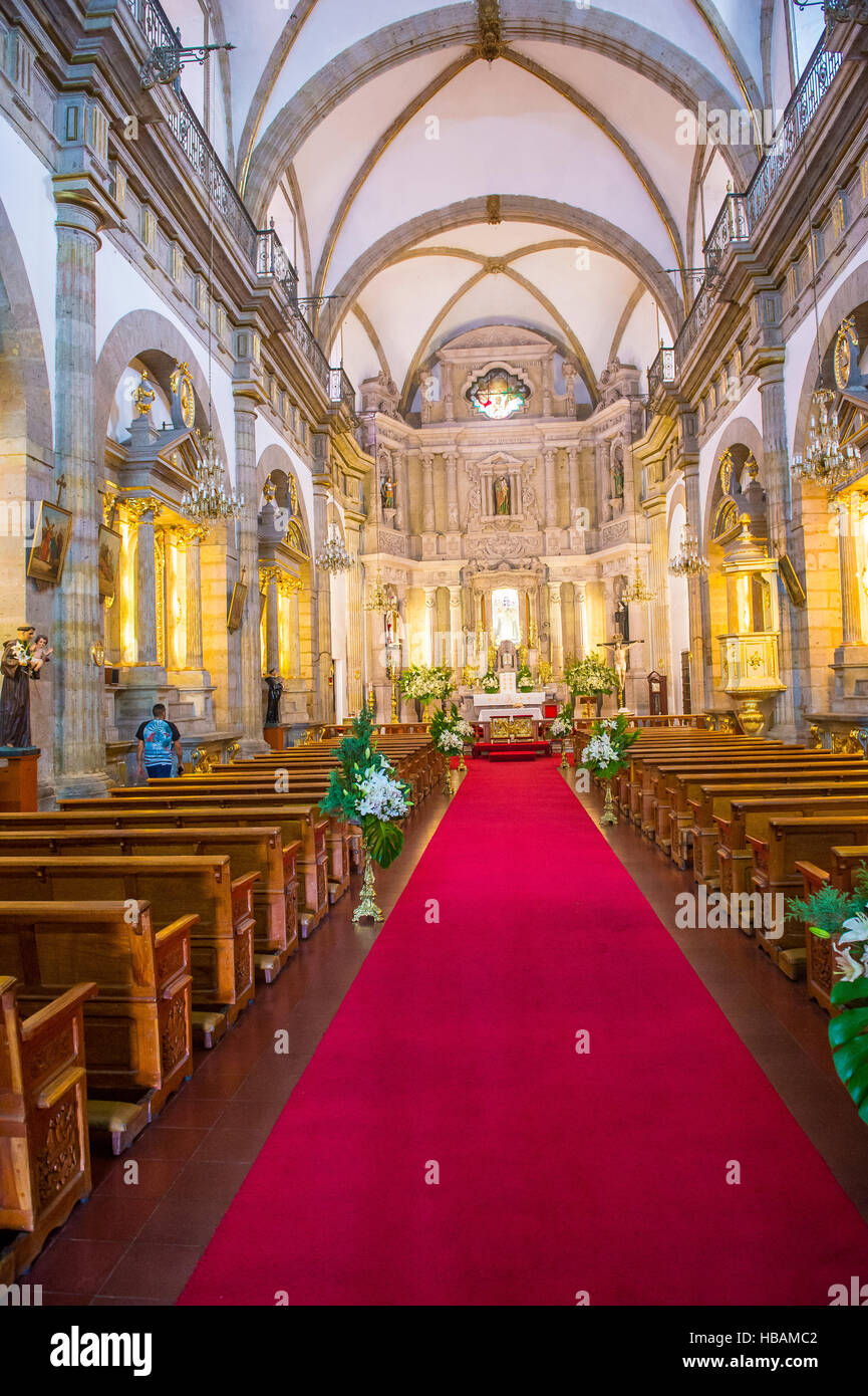 The interior of Parroquia De Nuestra Senora Del Rosario church in Guadalajara , Mexico Stock Photo