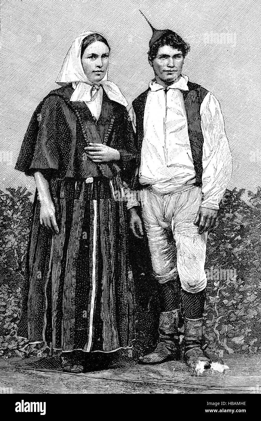 Inhabitants of Madeira, Portugal, hictorical illustration from 1880 Stock Photo