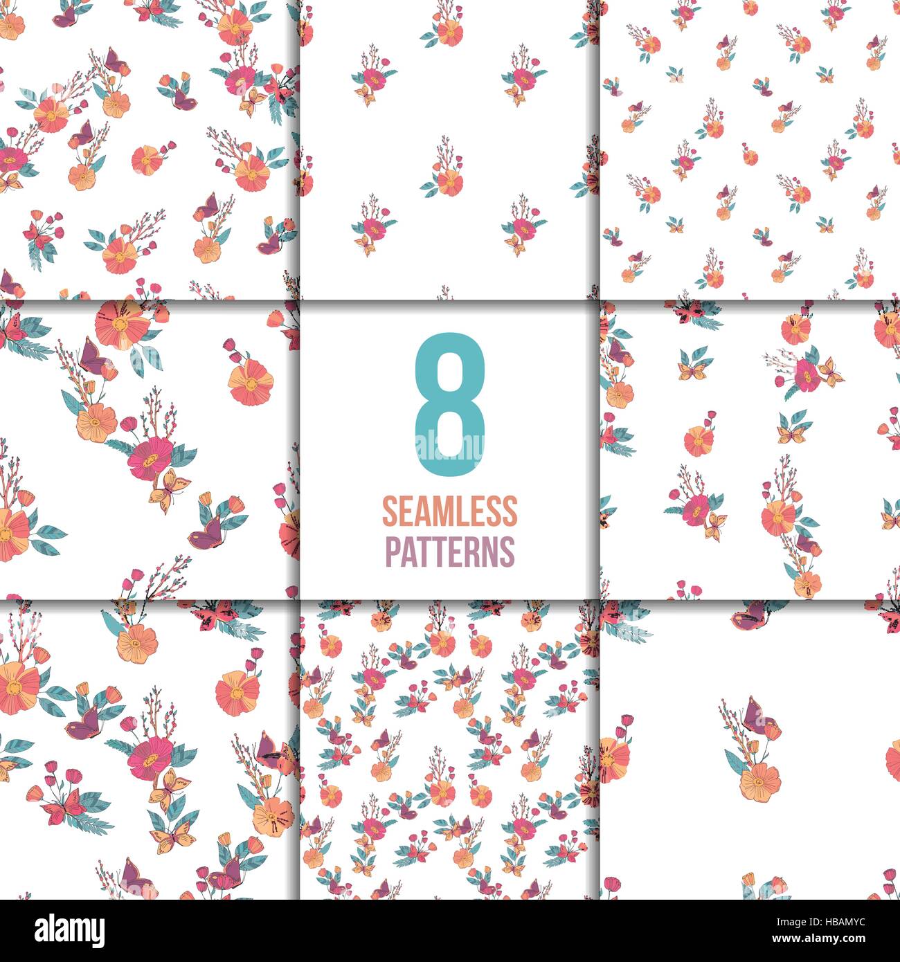 Seamless Vintage Wildflowers Pattern Set Stock Vector Image & Art - Alamy