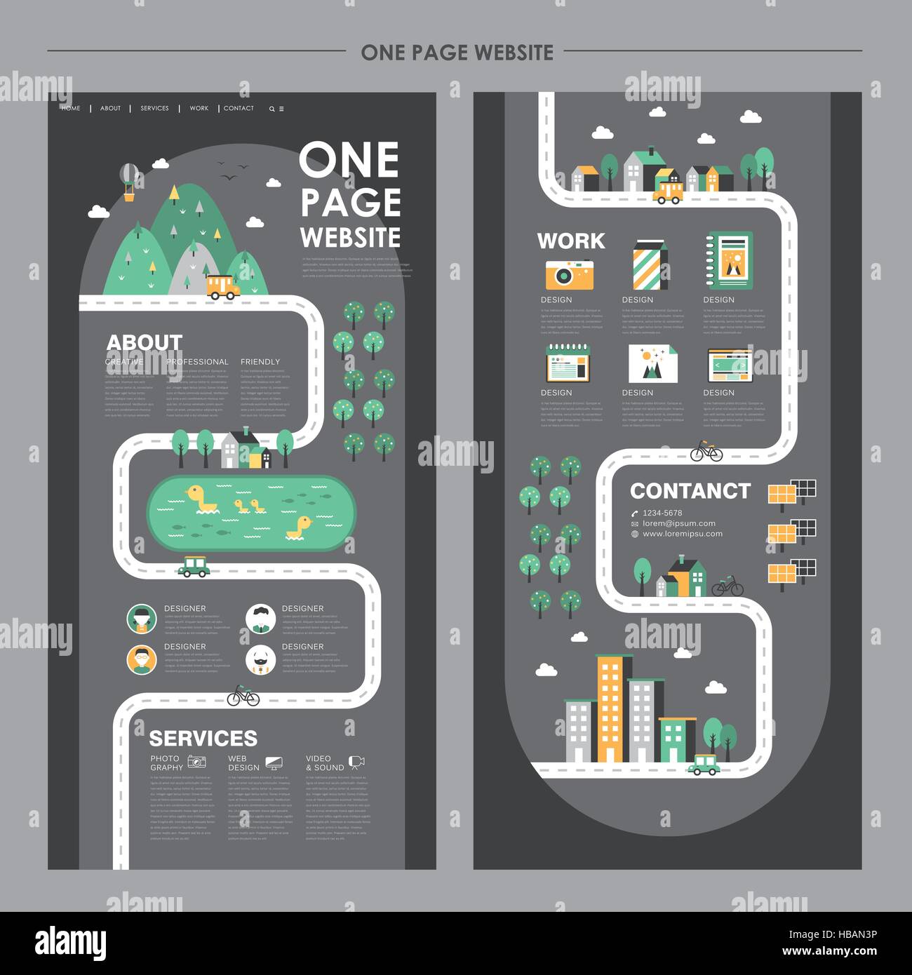 adorable one page website design in flat design Stock Vector Image ...