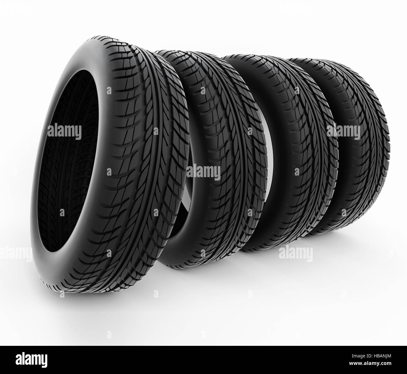 car tire on a white background - 3d rendering Stock Photo
