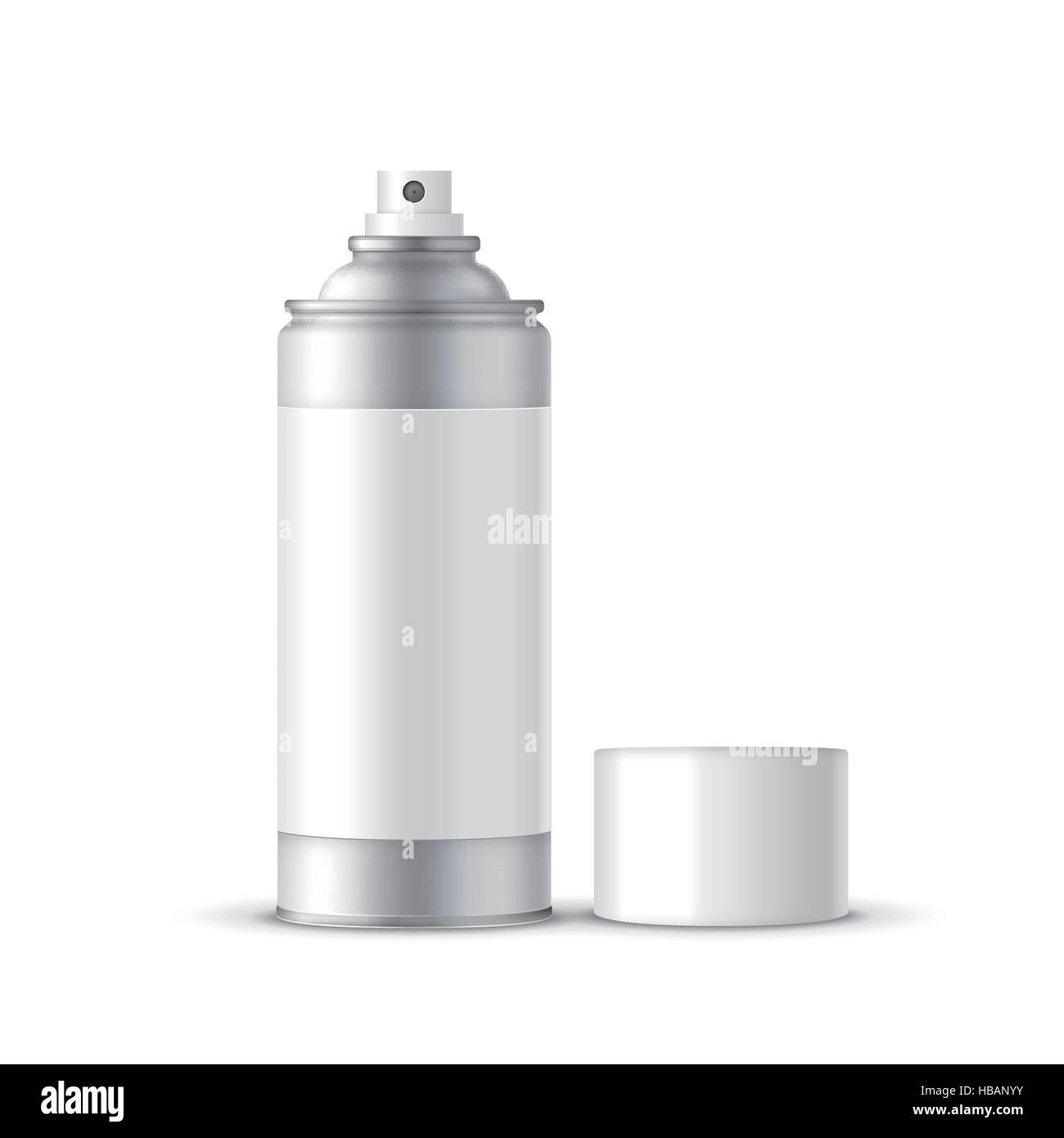 silver spray bottle with label isolated on white background Stock Vector