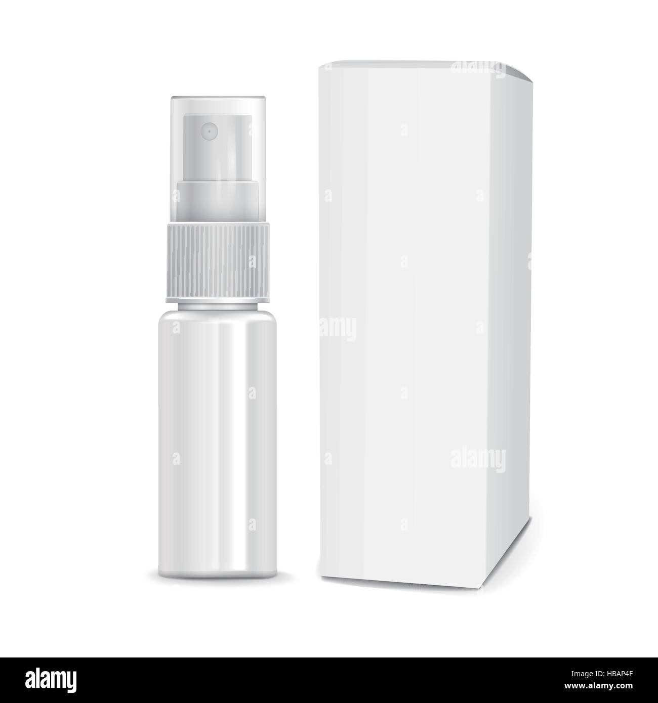 cosmetic spray bottle with paper package isolated on white background ...