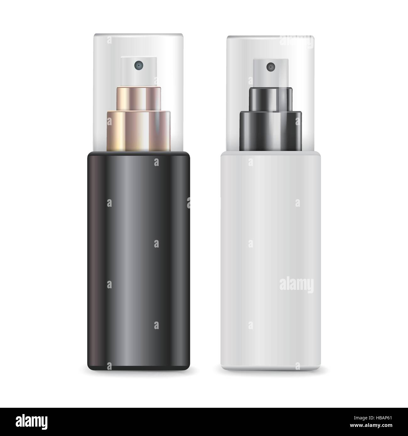 luxury cosmetic spray bottles set isolated on white background Stock