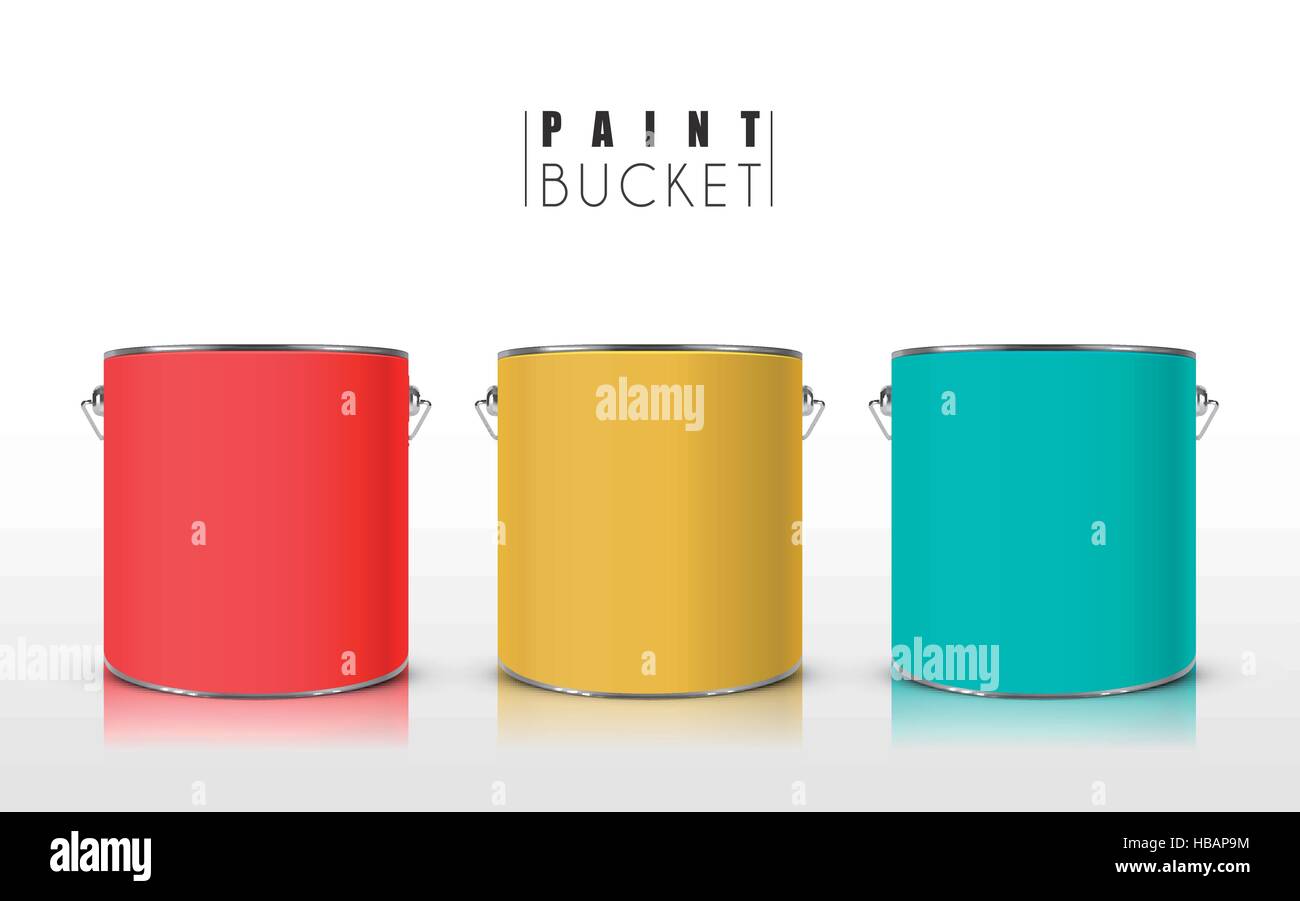 colorful paint buckets set isolated on white background Stock Vector