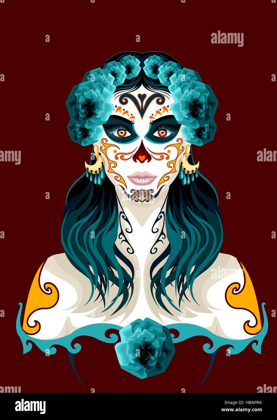 Day of the dead woman portrait illustration. Mexican festival Stock Vector