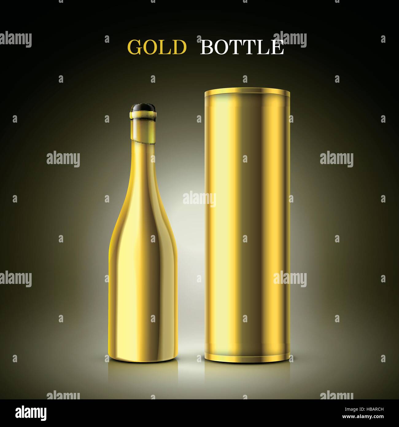 luxury golden champagne bottle isolated on black background Stock